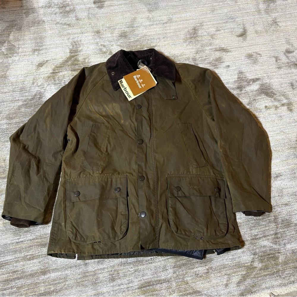 NWT Vtg Barbour Classic Beaufort Jacket Olive Size Medium Waxed Cotton  22x29